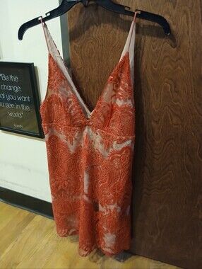 NWT/ FREE PEOPLE 'NIGHT SHIMMER' red lace & sequin mini dress